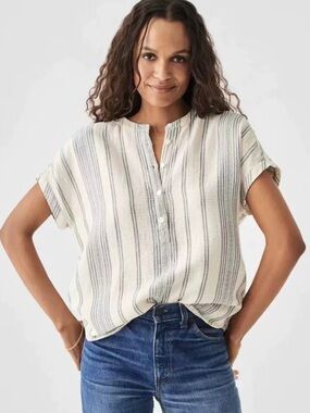 FAHERTY DREAM Cotton GAUZE DESMOND TOP STRIPE